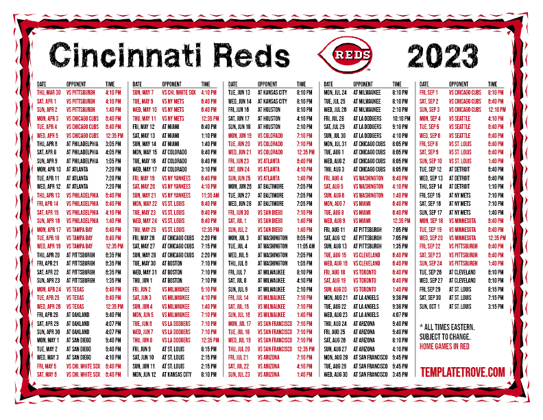 Printable 2023 Cincinnati Reds Schedule