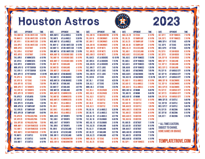 Printable 2023 Houston Astros Schedule Oggsync