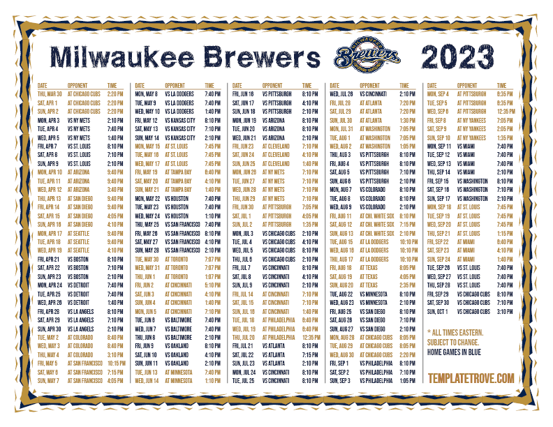 Milwaukee Brewers Schedule