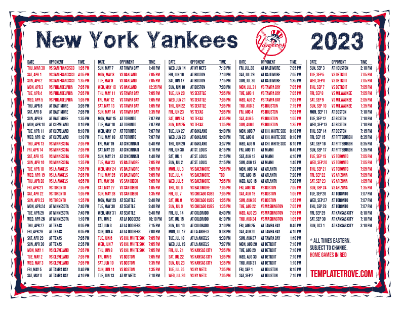 yankees schedule 2023 printable