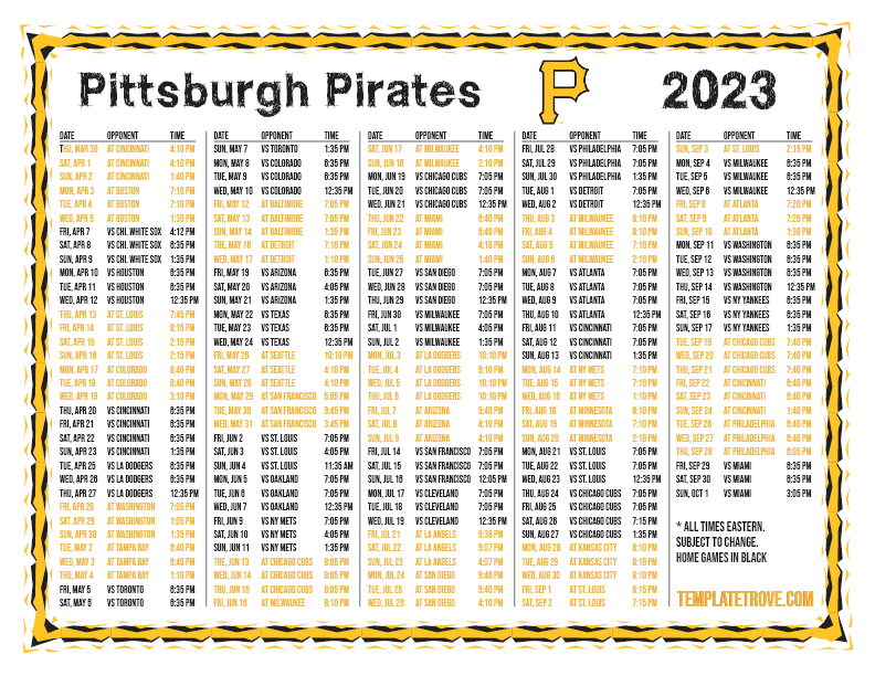 Printable 2023 Pittsburgh Pirates Schedule