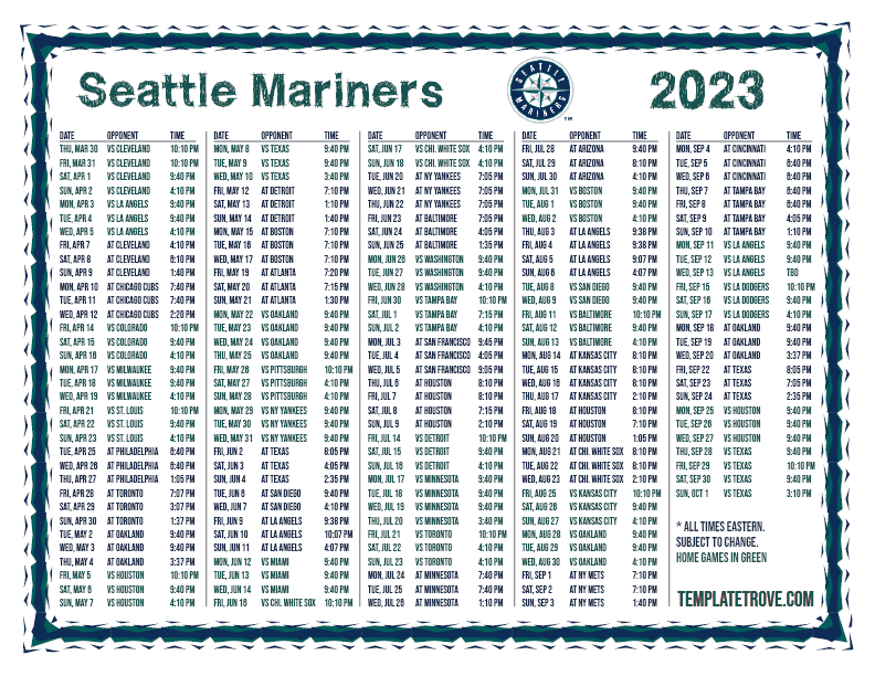 Mariners 2023 Printable Schedule - 2023 Calendar Printable