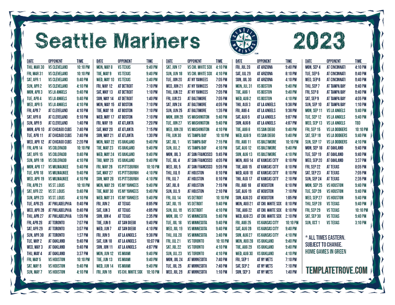 Printable 2023 Seattle Mariners Schedule