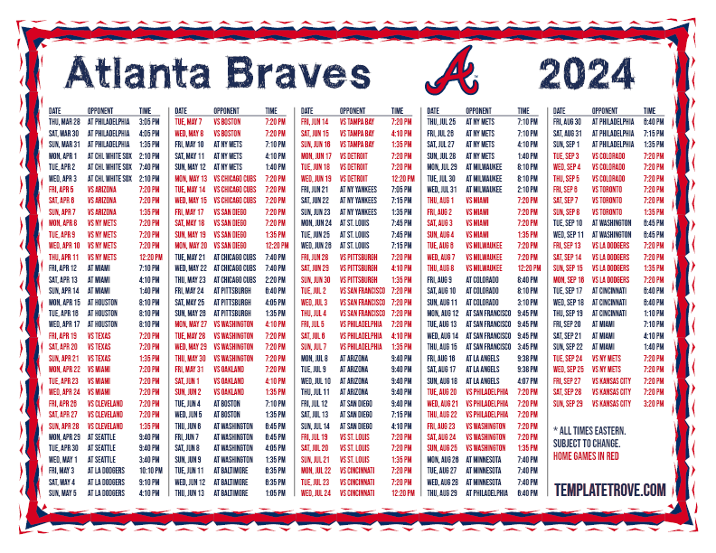 ET 2024 Atlanta Braves Printable Schedule PNG 