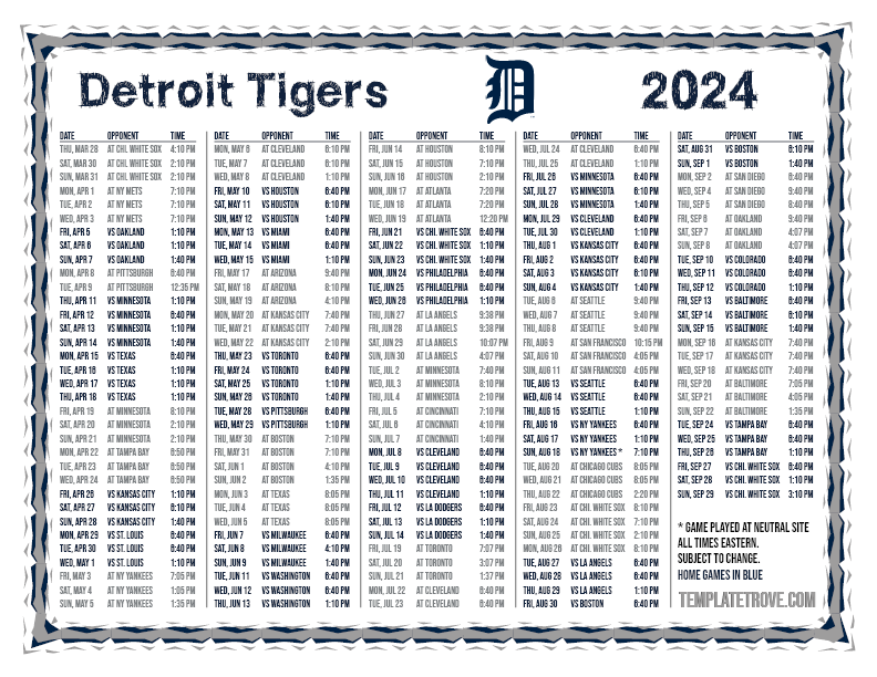 Printable 2024 Detroit Tigers Schedule