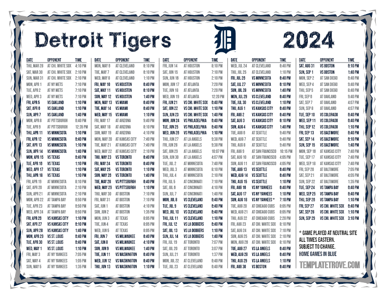 Detroit Tigers Printable Schedule 2024 Dannye Chiarra