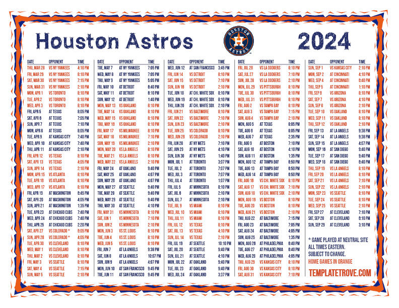 Astros Schedule April 2024 Schedule Caron Antonina