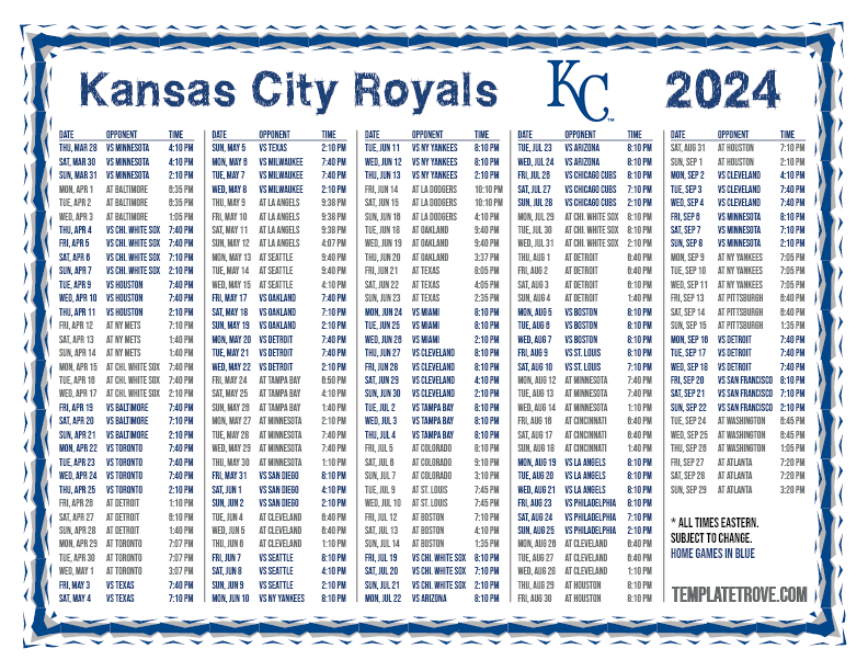 Kansas City Royals 2025 Schedule Peggi Lyndsey