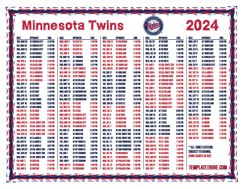 ET 2024 Minnesota Twins Printable Schedule PNG 