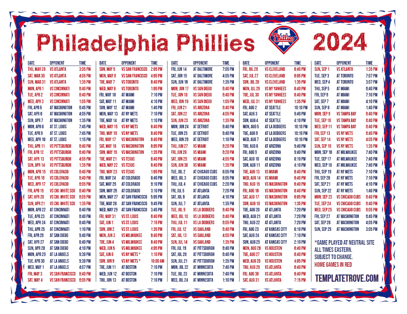 Phillies 2024 Calendar Bill Marjie
