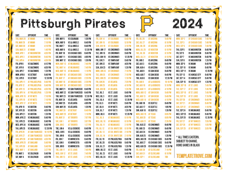 Printable 2024 Pittsburgh Pirates Schedule