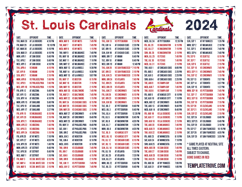 Printable 2024 St. Louis Cardinals Schedule