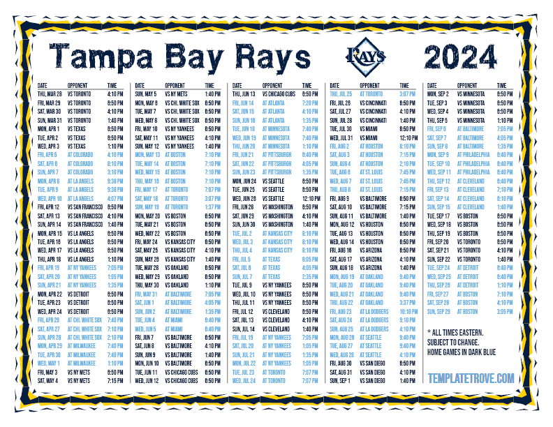 Printable 2024 Tampa Bay Rays Schedule