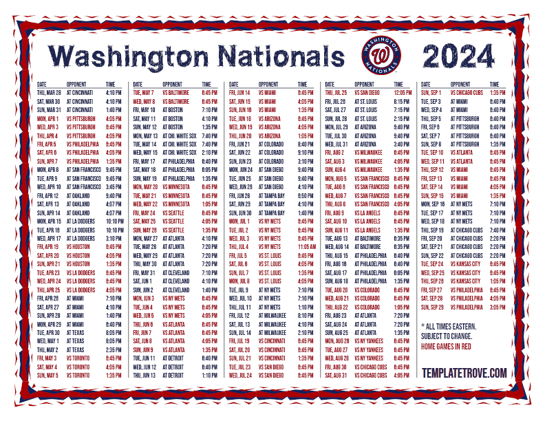 Washington Nationals Schedule 2024 Printable Emmi Norine