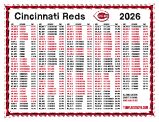 Eastern Times 2026
 Cincinnati Reds Printable Schedule
