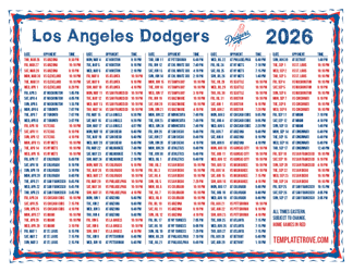 Eastern Times 2026
 Los Angeles Dodgers Printable Schedule