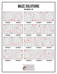Printable Easy Mazes 1-20 Solutions