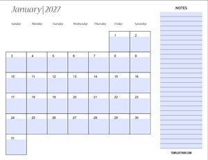 Fillable Calendar 2027