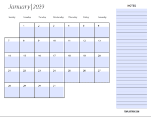 Fillable Calendar 2029