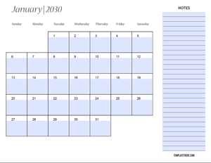 Fillable Calendar 2030