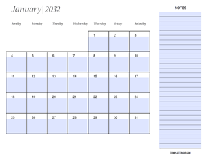 Fillable Calendar 2032