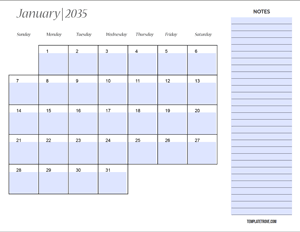 Fillable Calendar 2035