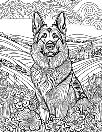 German Shepherd Coloring Page 12 - Full Page