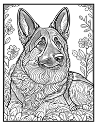 German Shepherd Coloring Page 2 With Border