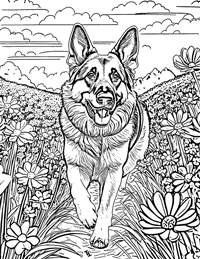 German Shepherd Coloring Page 3 - Full Page