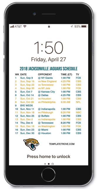 2018 Jacksonville Jaguars Lock Screen Schedule
