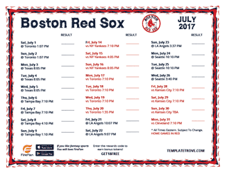 July 2017 Boston Red Sox Printable Schedule