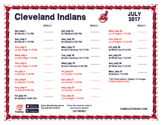 July 2017 Cleveland Indians Printable Schedule