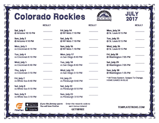 July 2017 Colorado Rockies Printable Schedule