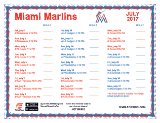 July 2017 Miami Marlins Printable Schedule