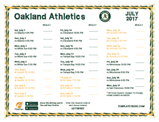 July 2017 Oakland Athletics Printable Schedule