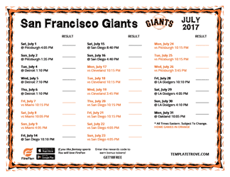 July 2017 San Francisco Giants Printable Schedule