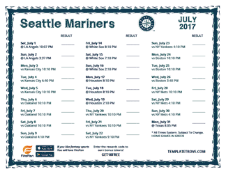 July 2017 Seattle Mariners Printable Schedule