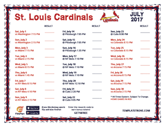 July 2017 St. Louis Cardinals Printable Schedule
