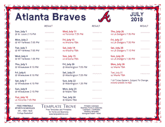 July 2018 Atlanta Braves Printable Schedule