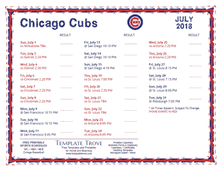 July 2018 Chicago Cubs Printable Schedule