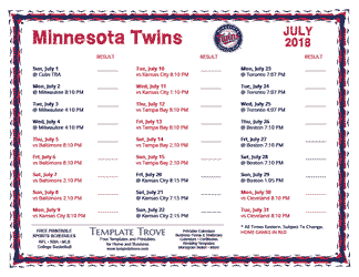 July 2018 Minnesota Twins Printable Schedule