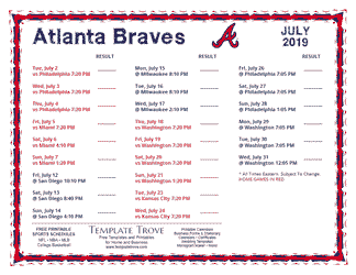 July 2019 Atlanta Braves Printable Schedule