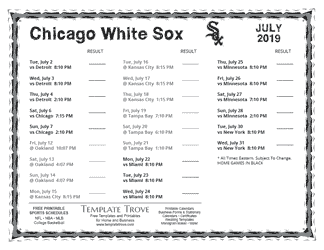 July 2019 Chicago White Sox Printable Schedule
