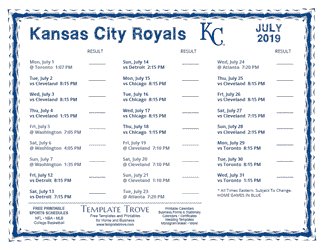 July 2019 Kansas City Royals Printable Schedule