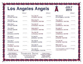 July 2019 Los Angeles Angels Printable Schedule