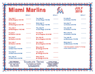 July 2019 Miami Marlins Printable Schedule