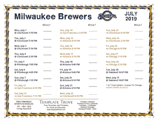 July 2019 Milwaukee Brewers Printable Schedule