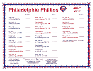 July 2019 Philadelphia Phillies Printable Schedule