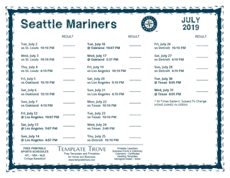 July 2019 Seattle Mariners Printable Schedule