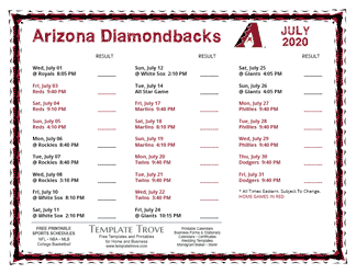 July 2020 Arizona Diamondbacks Printable Schedule
